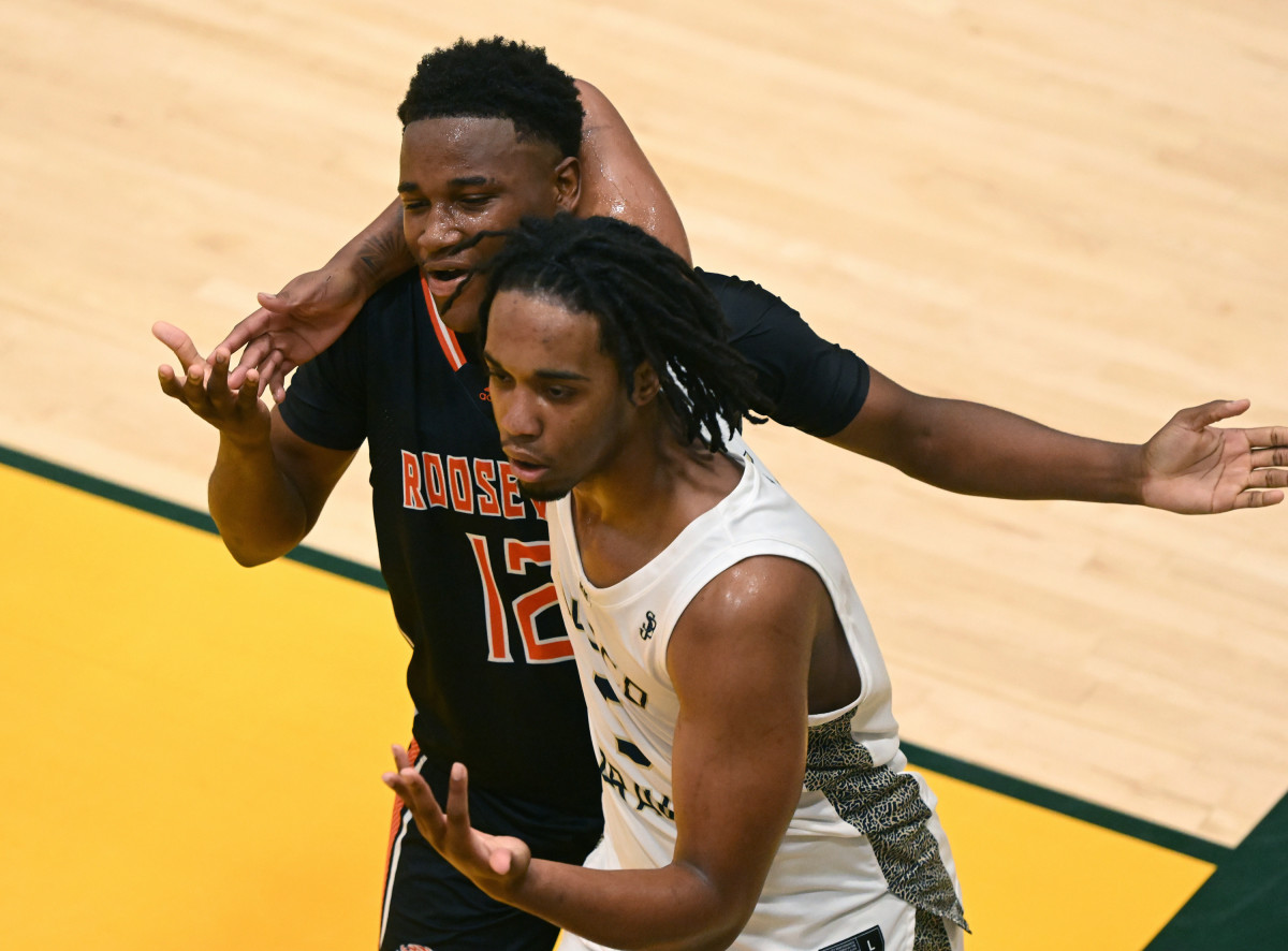 Roosevelt's Issac Williamson (12) being pesky defensively in a game against St. John Bosco.